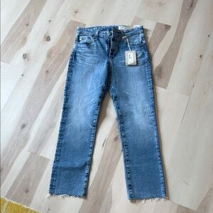 Ag Adriano Goldschmied Blue Straight Jeans with Frayed Hem